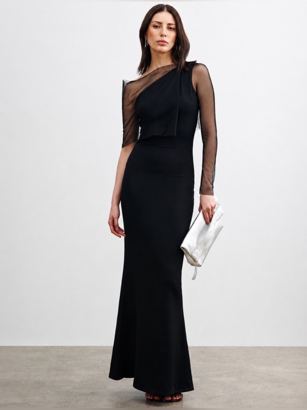 Marcella NYC Valeria Dress European Ponte One Shoulder Gown Maxi Size Medium